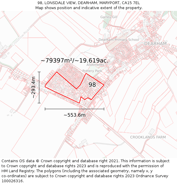98, LONSDALE VIEW, DEARHAM, MARYPORT, CA15 7EL: Plot and title map