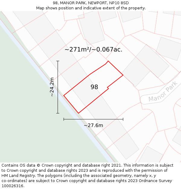 98, MANOR PARK, NEWPORT, NP10 8SD: Plot and title map