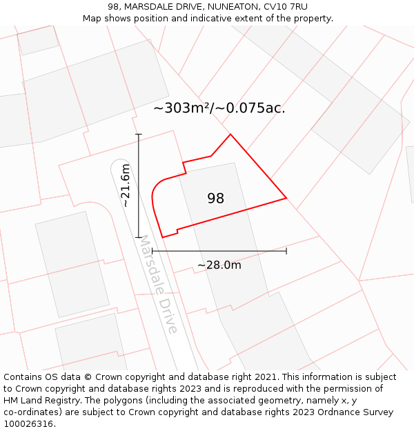 98, MARSDALE DRIVE, NUNEATON, CV10 7RU: Plot and title map