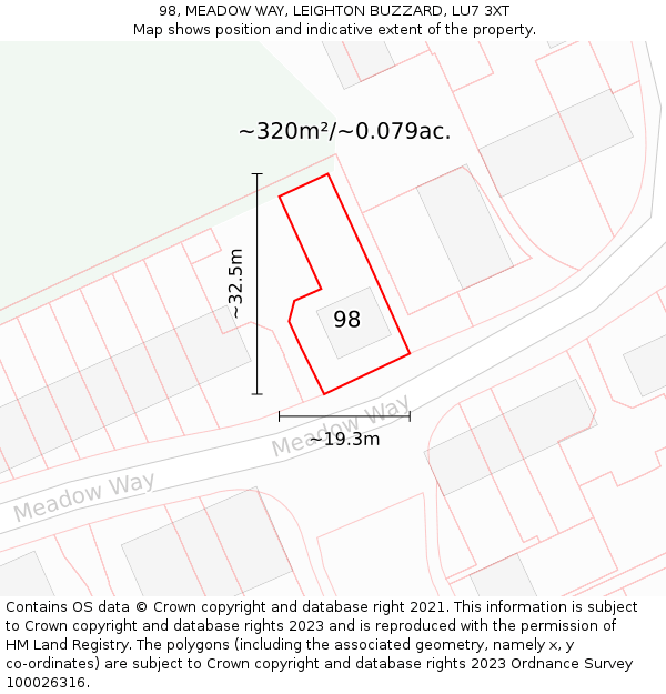 98, MEADOW WAY, LEIGHTON BUZZARD, LU7 3XT: Plot and title map
