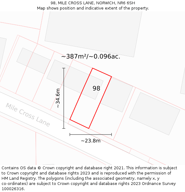 98, MILE CROSS LANE, NORWICH, NR6 6SH: Plot and title map