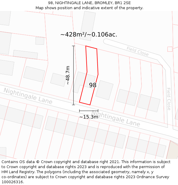 98, NIGHTINGALE LANE, BROMLEY, BR1 2SE: Plot and title map
