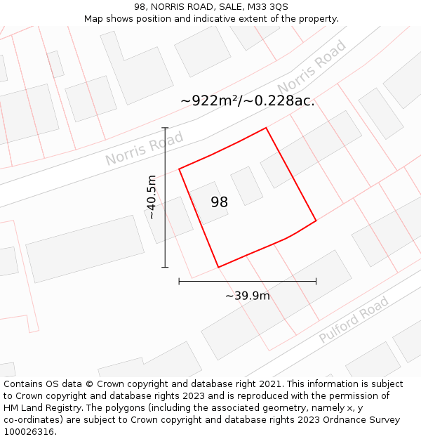 98, NORRIS ROAD, SALE, M33 3QS: Plot and title map