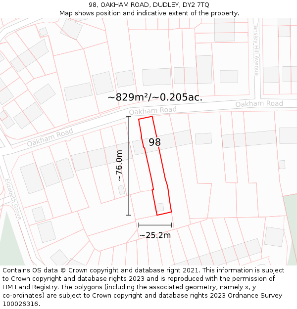 98, OAKHAM ROAD, DUDLEY, DY2 7TQ: Plot and title map