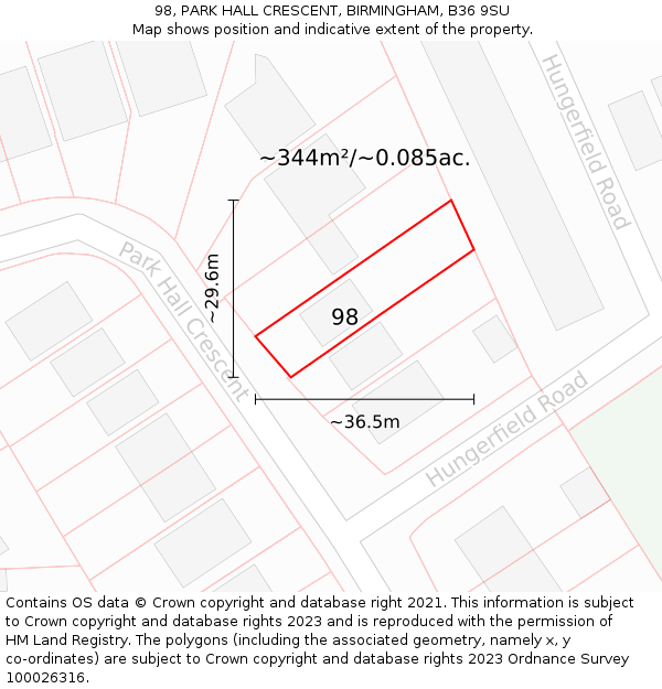 98, PARK HALL CRESCENT, BIRMINGHAM, B36 9SU: Plot and title map