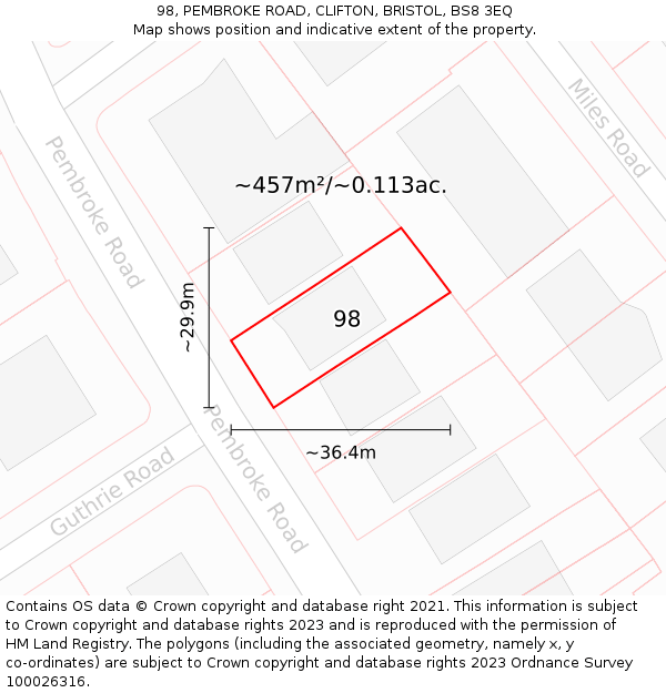98, PEMBROKE ROAD, CLIFTON, BRISTOL, BS8 3EQ: Plot and title map