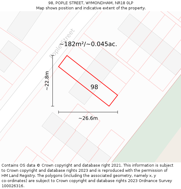 98, POPLE STREET, WYMONDHAM, NR18 0LP: Plot and title map