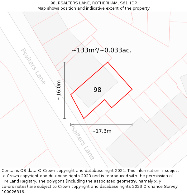 98, PSALTERS LANE, ROTHERHAM, S61 1DP: Plot and title map