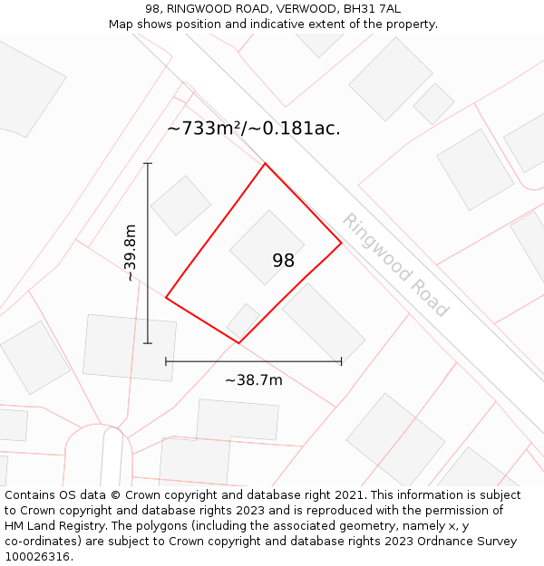 98, RINGWOOD ROAD, VERWOOD, BH31 7AL: Plot and title map