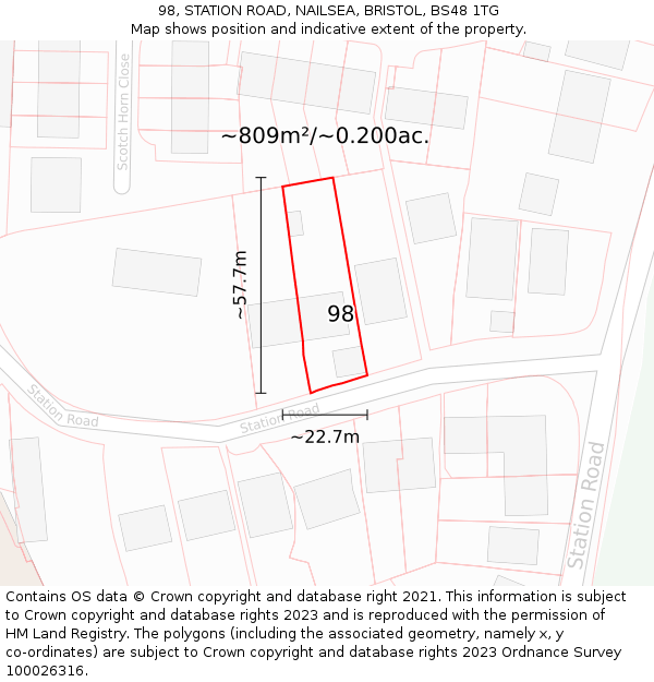 98, STATION ROAD, NAILSEA, BRISTOL, BS48 1TG: Plot and title map