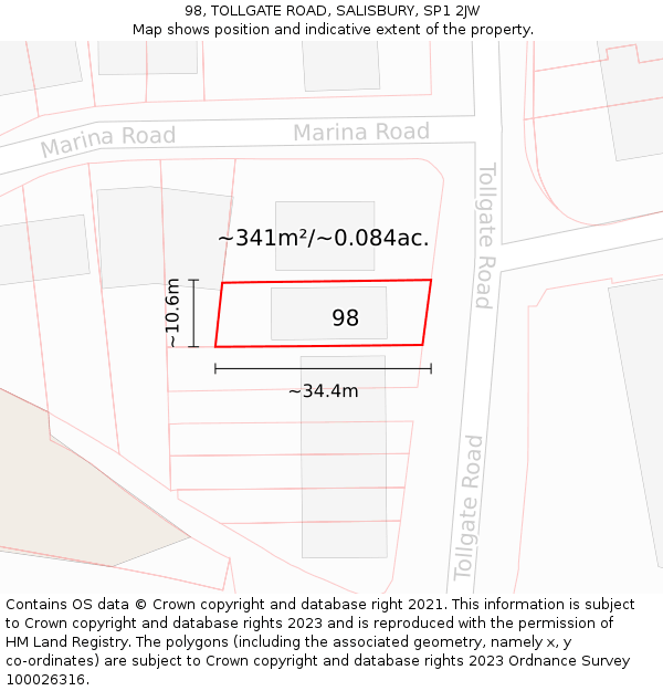 98, TOLLGATE ROAD, SALISBURY, SP1 2JW: Plot and title map