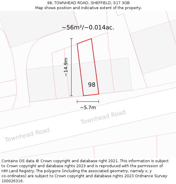 98, TOWNHEAD ROAD, SHEFFIELD, S17 3GB: Plot and title map