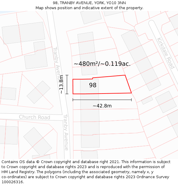 98, TRANBY AVENUE, YORK, YO10 3NN: Plot and title map
