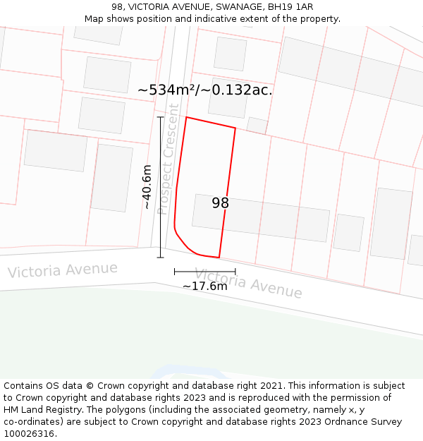 98, VICTORIA AVENUE, SWANAGE, BH19 1AR: Plot and title map