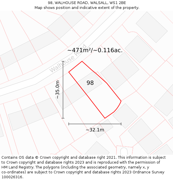 98, WALHOUSE ROAD, WALSALL, WS1 2BE: Plot and title map
