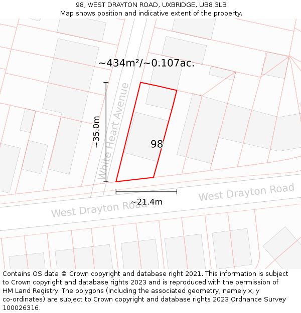 98, WEST DRAYTON ROAD, UXBRIDGE, UB8 3LB: Plot and title map