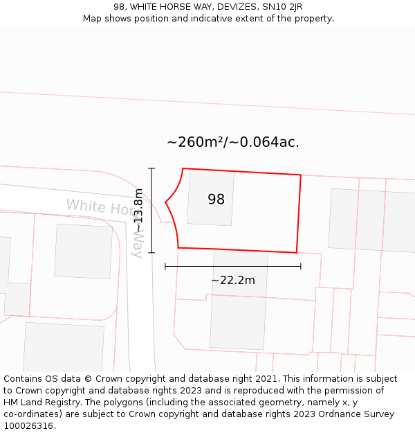 98, WHITE HORSE WAY, DEVIZES, SN10 2JR: Plot and title map