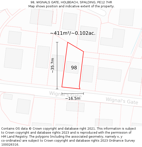 98, WIGNALS GATE, HOLBEACH, SPALDING, PE12 7HR: Plot and title map