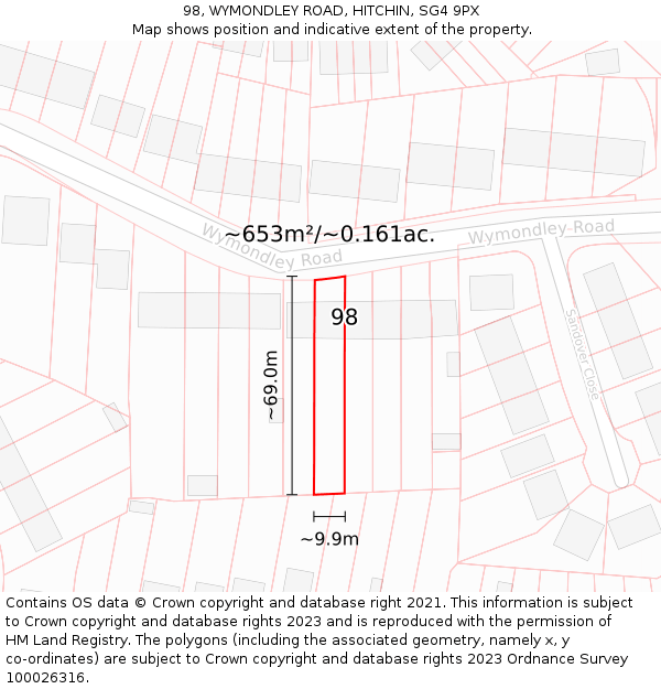 98, WYMONDLEY ROAD, HITCHIN, SG4 9PX: Plot and title map