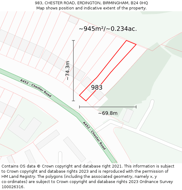 983, CHESTER ROAD, ERDINGTON, BIRMINGHAM, B24 0HQ: Plot and title map