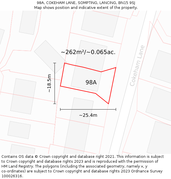 98A, COKEHAM LANE, SOMPTING, LANCING, BN15 9SJ: Plot and title map