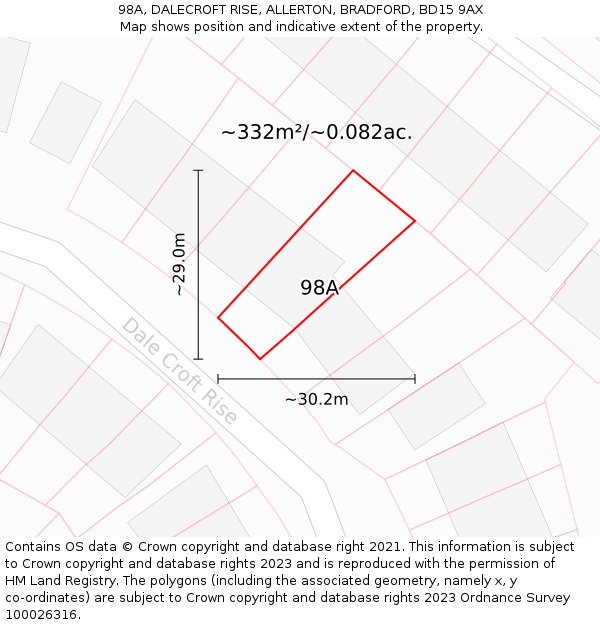 98A, DALECROFT RISE, ALLERTON, BRADFORD, BD15 9AX: Plot and title map