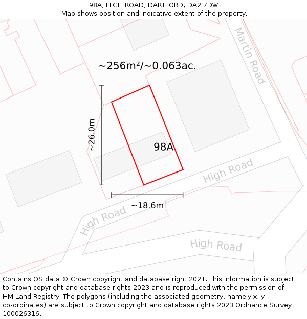 98A, HIGH ROAD, DARTFORD, DA2 7DW: Plot and title map