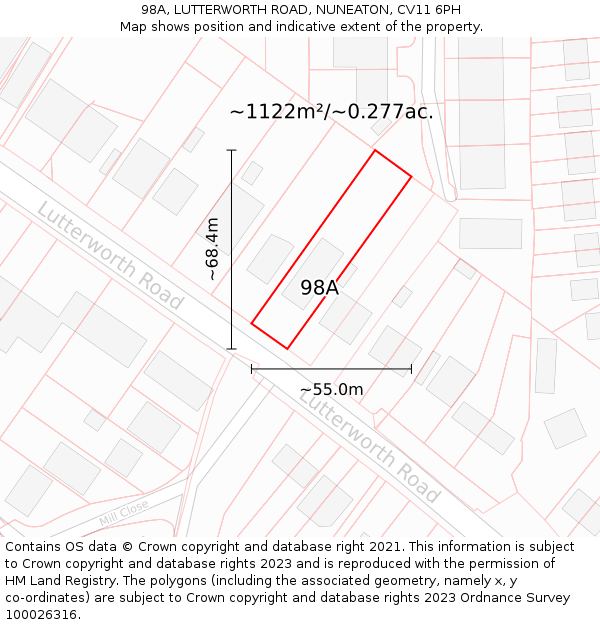 98A, LUTTERWORTH ROAD, NUNEATON, CV11 6PH: Plot and title map