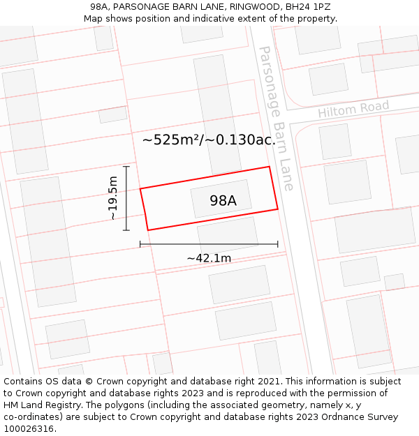 98A, PARSONAGE BARN LANE, RINGWOOD, BH24 1PZ: Plot and title map