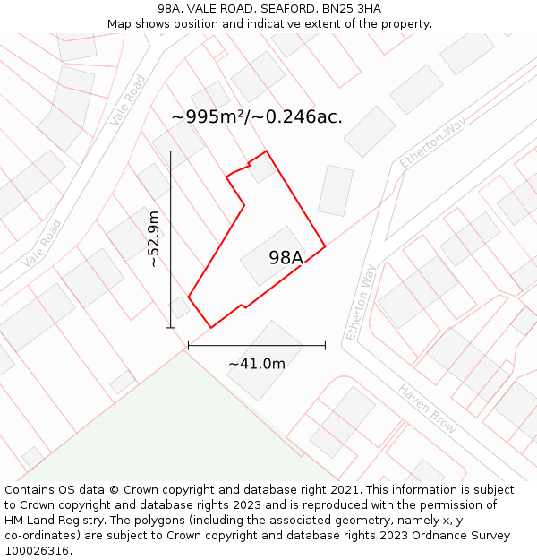98A, VALE ROAD, SEAFORD, BN25 3HA: Plot and title map