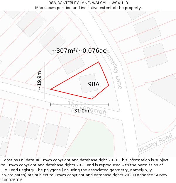 98A, WINTERLEY LANE, WALSALL, WS4 1LR: Plot and title map