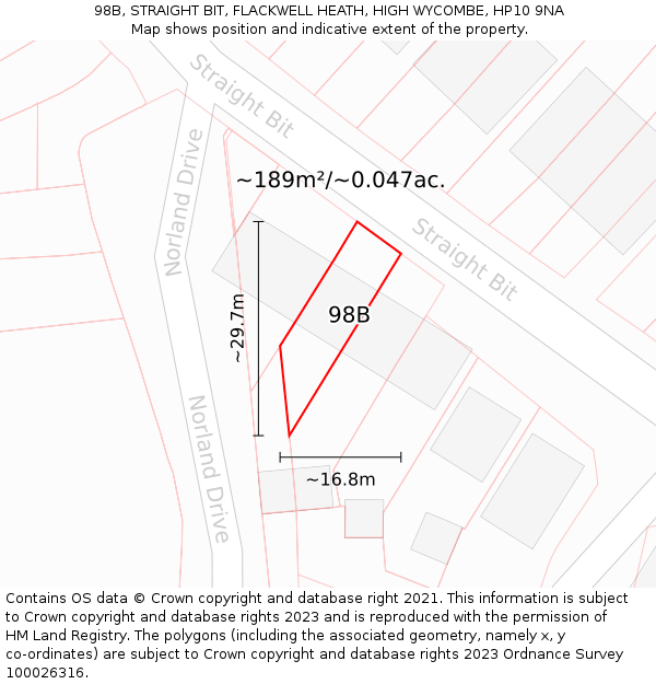 98B, STRAIGHT BIT, FLACKWELL HEATH, HIGH WYCOMBE, HP10 9NA: Plot and title map