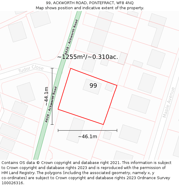 99, ACKWORTH ROAD, PONTEFRACT, WF8 4NQ: Plot and title map