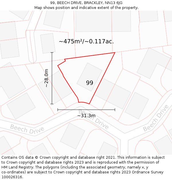 99, BEECH DRIVE, BRACKLEY, NN13 6JG: Plot and title map