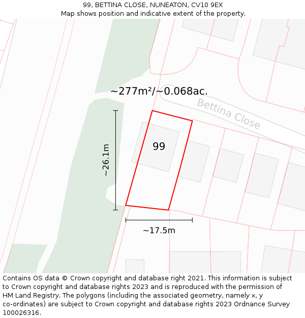 99, BETTINA CLOSE, NUNEATON, CV10 9EX: Plot and title map