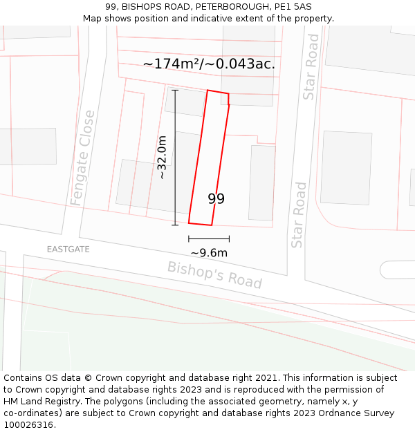 99, BISHOPS ROAD, PETERBOROUGH, PE1 5AS: Plot and title map