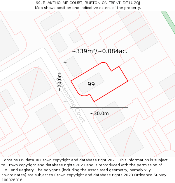 99, BLAKEHOLME COURT, BURTON-ON-TRENT, DE14 2QJ: Plot and title map