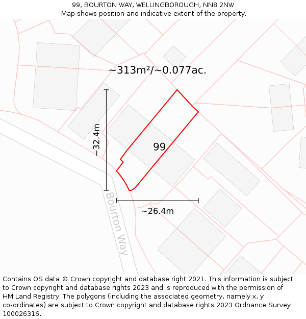 99, BOURTON WAY, WELLINGBOROUGH, NN8 2NW: Plot and title map