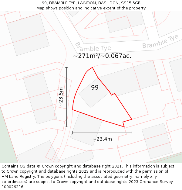 99, BRAMBLE TYE, LAINDON, BASILDON, SS15 5GR: Plot and title map
