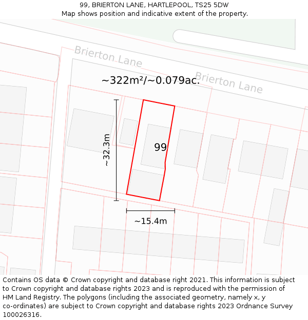 99, BRIERTON LANE, HARTLEPOOL, TS25 5DW: Plot and title map