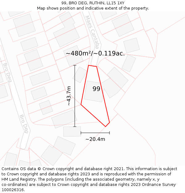 99, BRO DEG, RUTHIN, LL15 1XY: Plot and title map