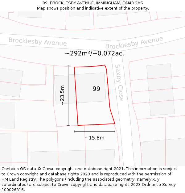 99, BROCKLESBY AVENUE, IMMINGHAM, DN40 2AS: Plot and title map