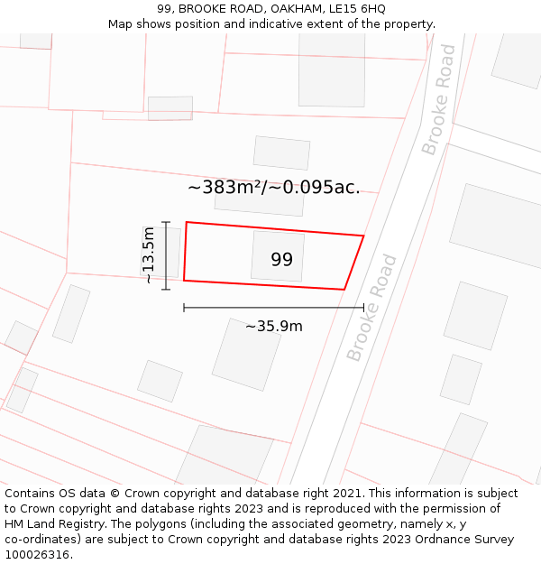 99, BROOKE ROAD, OAKHAM, LE15 6HQ: Plot and title map