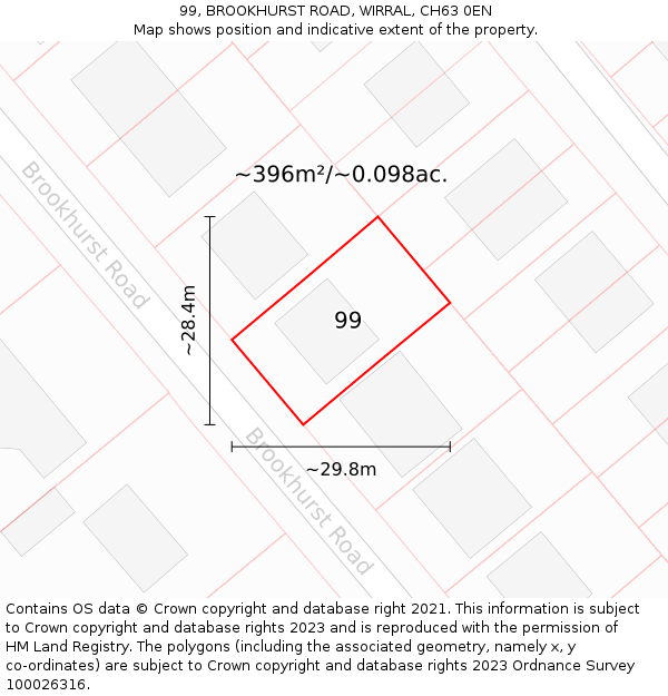 99, BROOKHURST ROAD, WIRRAL, CH63 0EN: Plot and title map