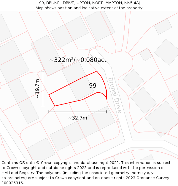 99, BRUNEL DRIVE, UPTON, NORTHAMPTON, NN5 4AJ: Plot and title map