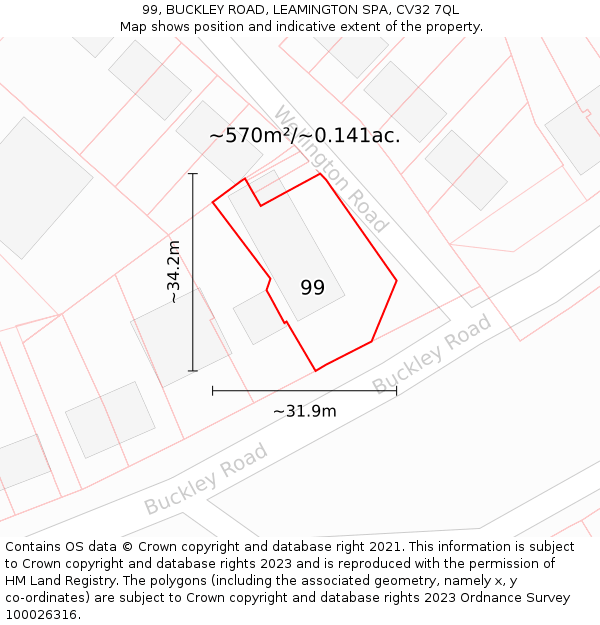 99, BUCKLEY ROAD, LEAMINGTON SPA, CV32 7QL: Plot and title map