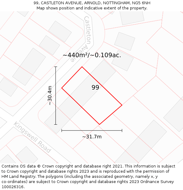 99, CASTLETON AVENUE, ARNOLD, NOTTINGHAM, NG5 6NH: Plot and title map