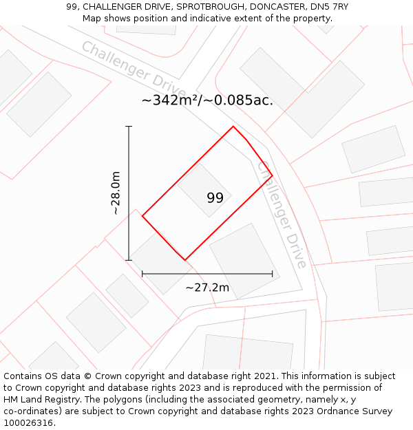 99, CHALLENGER DRIVE, SPROTBROUGH, DONCASTER, DN5 7RY: Plot and title map
