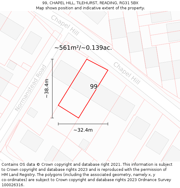 99, CHAPEL HILL, TILEHURST, READING, RG31 5BX: Plot and title map