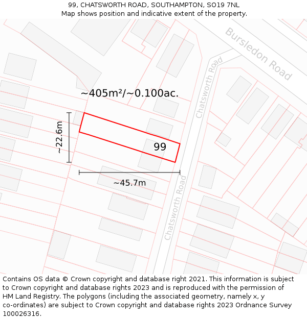 99, CHATSWORTH ROAD, SOUTHAMPTON, SO19 7NL: Plot and title map
